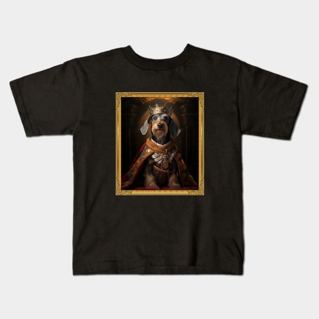 Distinguished Wire Haired Dachshund - Medieval German King (Framed) Kids T-Shirt by HUH? Designs